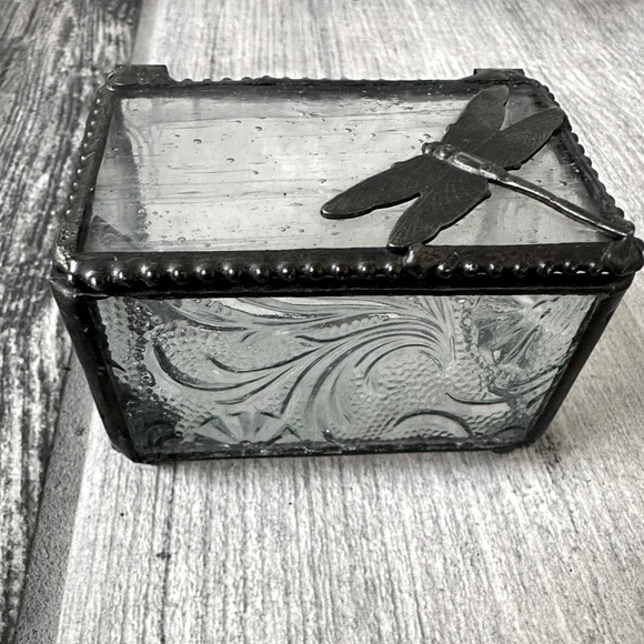 J Devlin Glass Dragonfly Art  Glass Trinket Jewelry Box   Fused Glass  Rare - Picture 1 of 11
